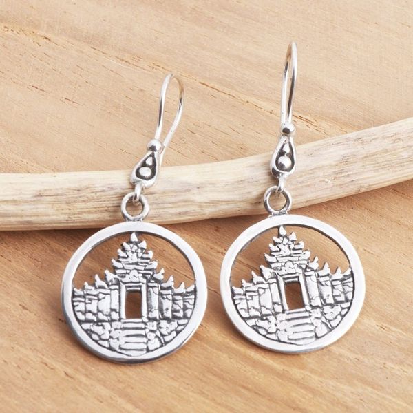 Alternate image for Temple Motif Sterling Silver Dangle Earrings Bali Pura