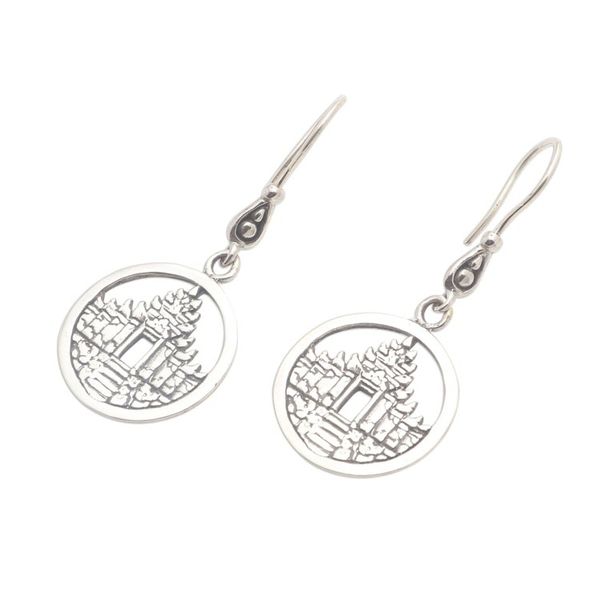 Alternate image for Temple Motif Sterling Silver Dangle Earrings Bali Pura