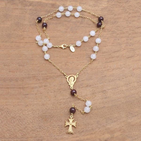 Alternate image for Gold Plated Moonstone and Garnet Rosary from Bali Delightful Faith