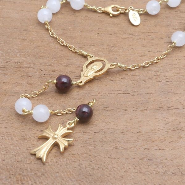Alternate image for Gold Plated Moonstone and Garnet Rosary from Bali Delightful Faith