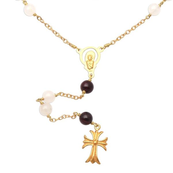 Alternate image for Gold Plated Moonstone and Garnet Rosary from Bali Delightful Faith
