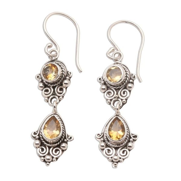 Alternate image for Balinese Style Citrine and Silver Dangle Earrings Traditional Ways