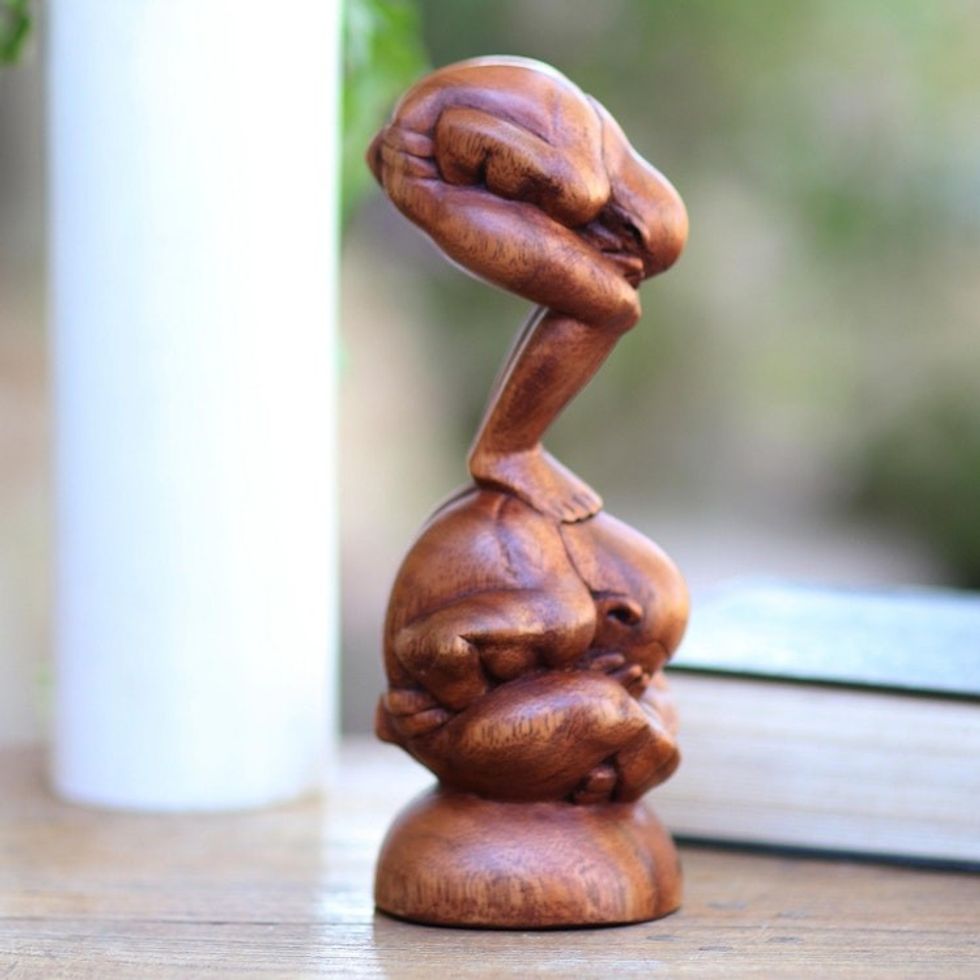 Double Yogi Wood Sculpture from Bali 'Double Yogi'