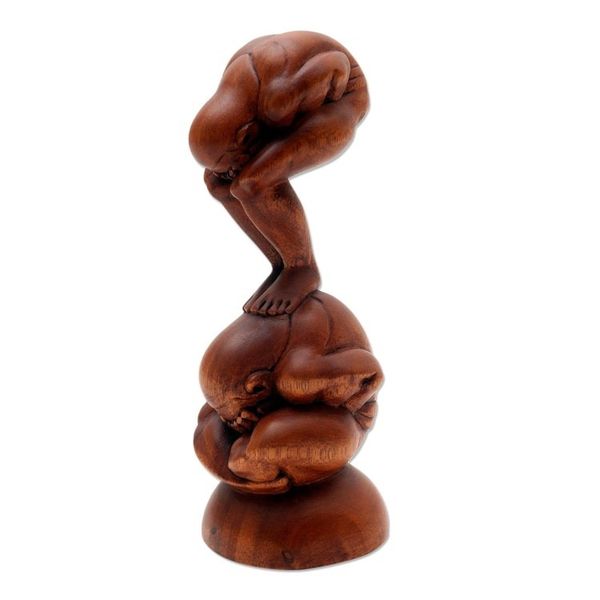 Alternate image for Double Yogi Wood Sculpture from Bali Double Yogi