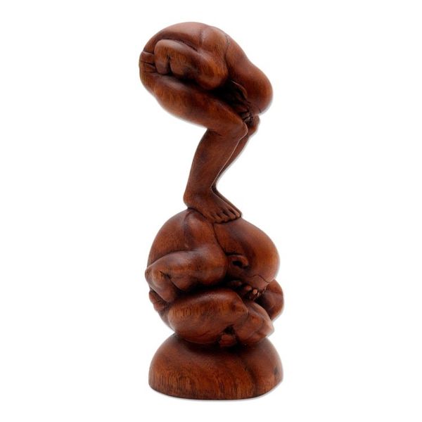 Alternate image for Double Yogi Wood Sculpture from Bali Double Yogi