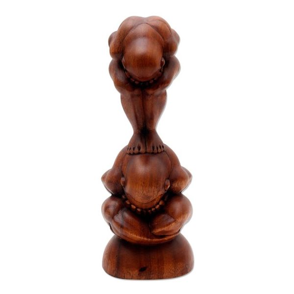 Alternate image for Double Yogi Wood Sculpture from Bali Double Yogi