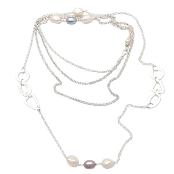 Alternate image for Modern Cultured Pearl Station Necklace from Bali Stylish Charm