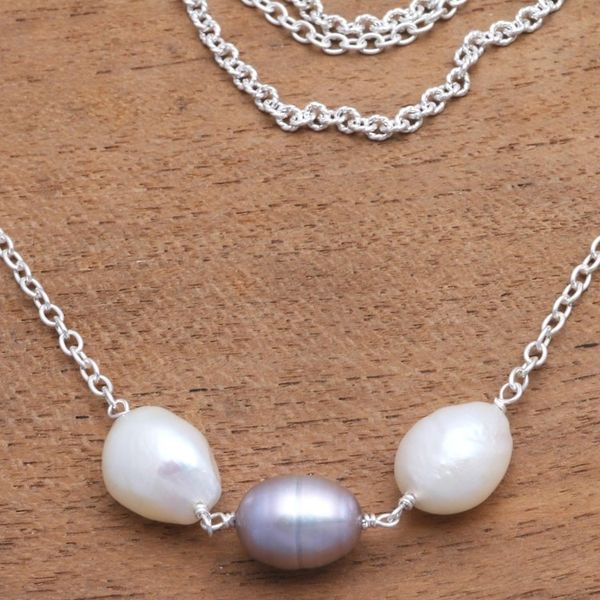 Alternate image for Modern Cultured Pearl Station Necklace from Bali Stylish Charm
