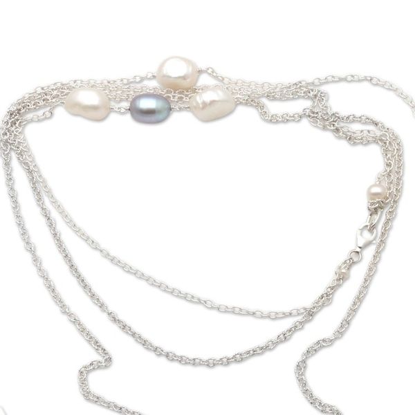 Alternate image for Modern Cultured Pearl Station Necklace from Bali Stylish Charm