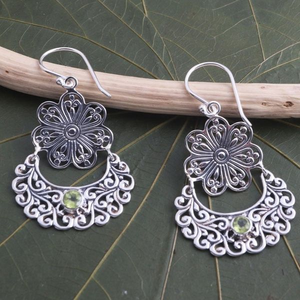 Alternate image for Peridot Sterling Silver Flower Dangle Earrings August Shower