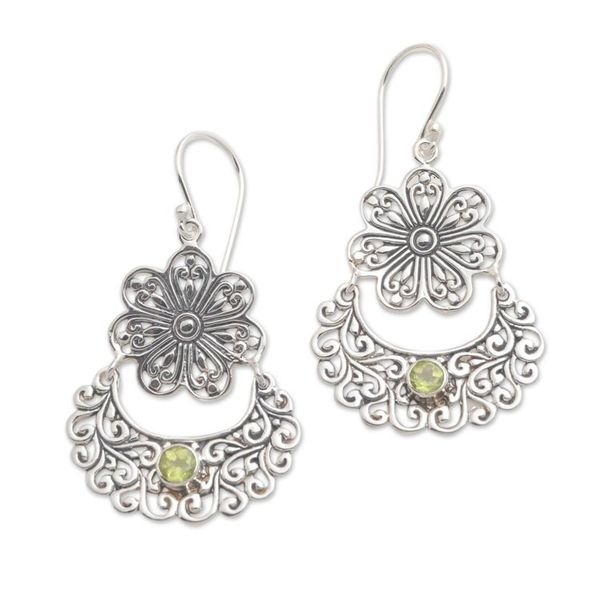 Alternate image for Peridot Sterling Silver Flower Dangle Earrings August Shower