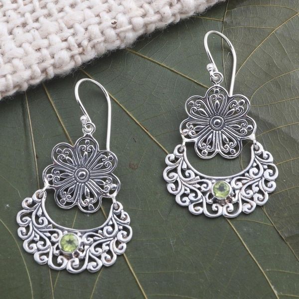 Alternate image for Peridot Sterling Silver Flower Dangle Earrings August Shower