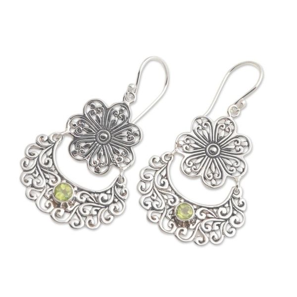 Alternate image for Peridot Sterling Silver Flower Dangle Earrings August Shower