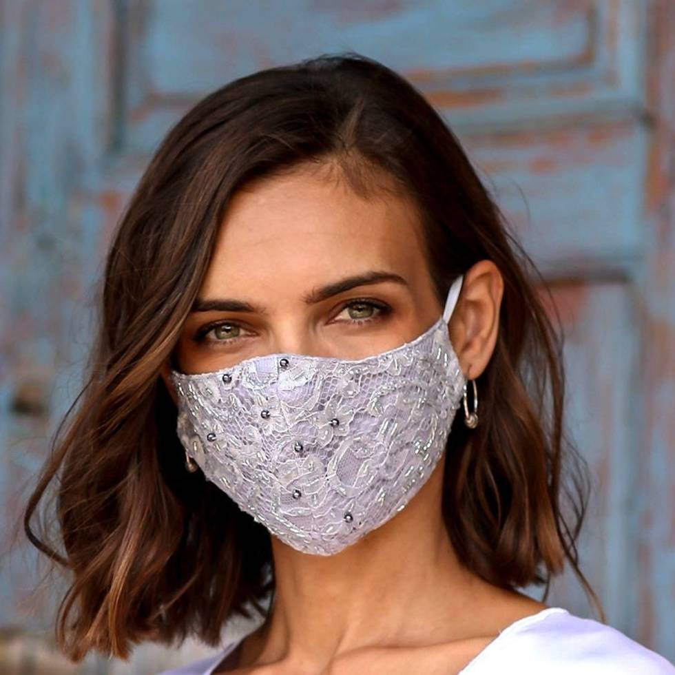 1 Grey-1 White-1 Grey Beaded Lace Balinese Face Masks 'Island Fashion'