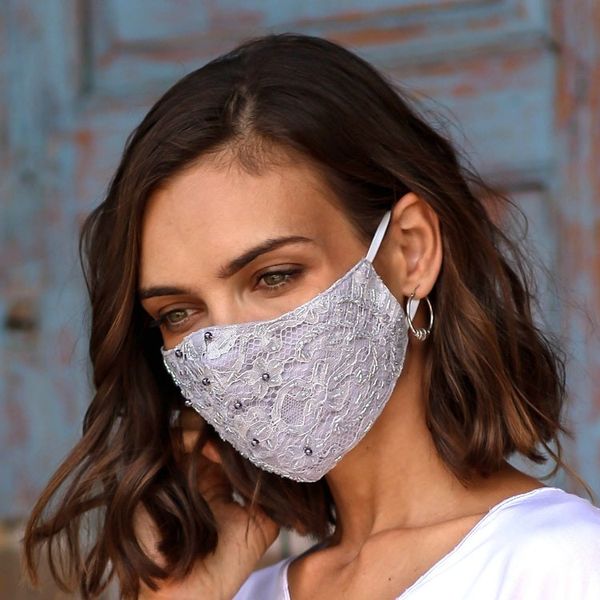 Alternate image for 1 Grey-1 White-1 Grey Beaded Lace Balinese Face Masks Island Fashion