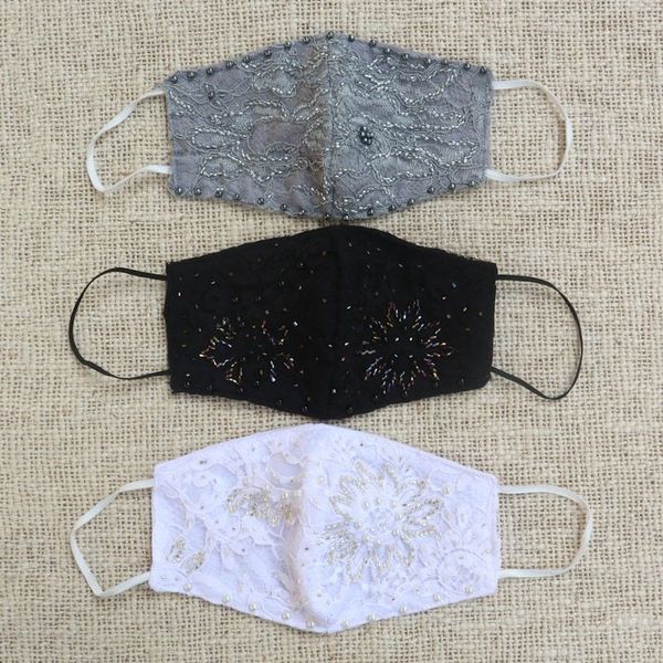 Alternate image for 1 Grey-1 White-1 Grey Beaded Lace Balinese Face Masks Island Fashion