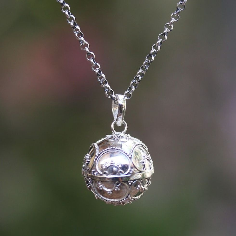 Balinese Silver Amulet Harmony Ball Necklace 'Patient Love'