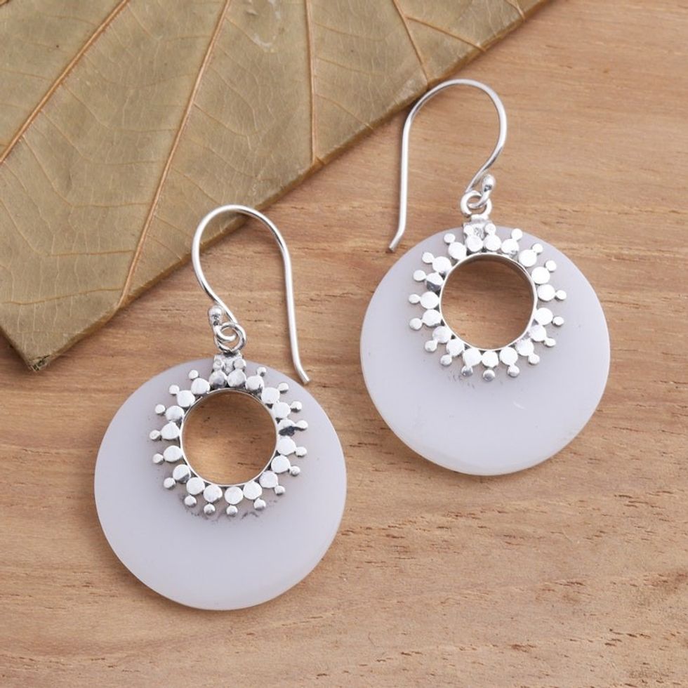 Round Sterling Silver and Resin Dangle Earrings 'Celuk Discs'