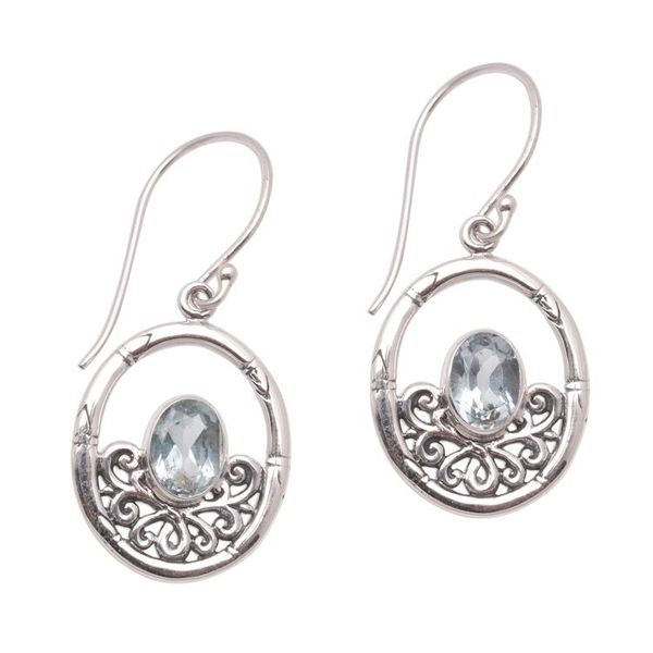 Alternate image for Bamboo-Themed Blue Topaz Dangle Earrings from Bali Friendly Bamboo