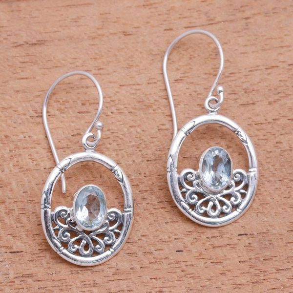 Alternate image for Bamboo-Themed Blue Topaz Dangle Earrings from Bali Friendly Bamboo