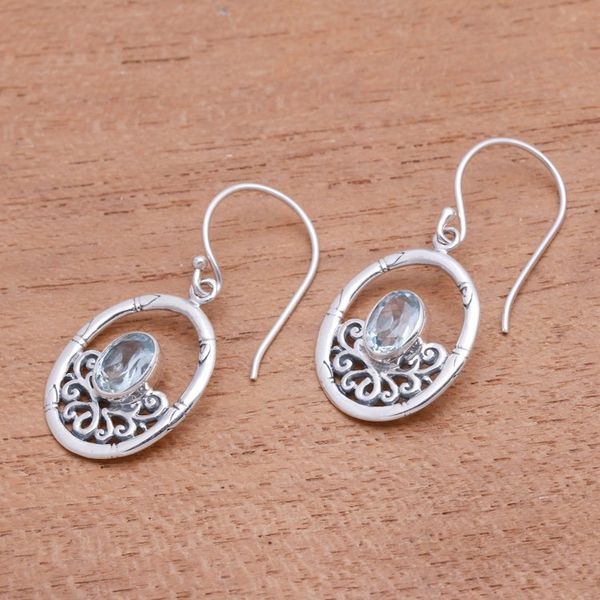 Alternate image for Bamboo-Themed Blue Topaz Dangle Earrings from Bali Friendly Bamboo
