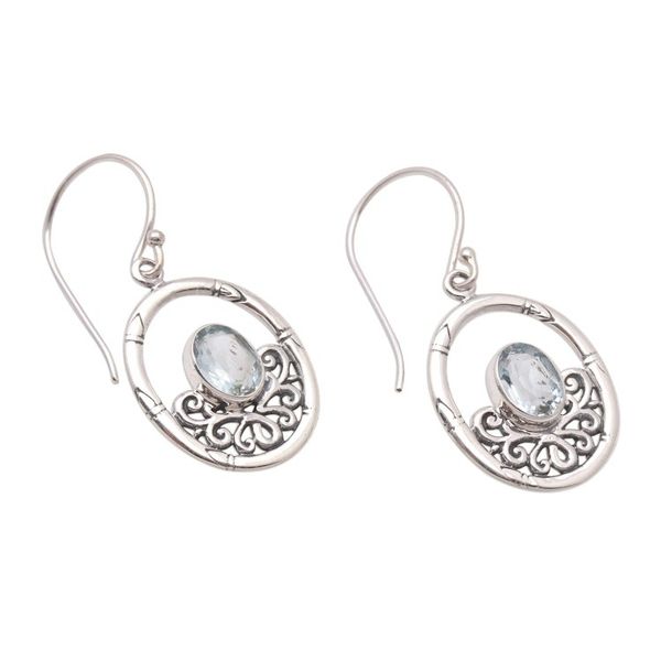 Alternate image for Bamboo-Themed Blue Topaz Dangle Earrings from Bali Friendly Bamboo