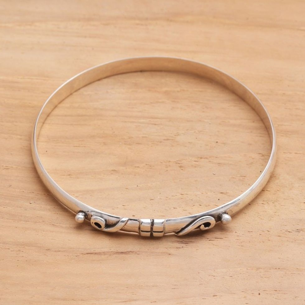 Ribbon Motif Sterling Silver Bangle Bracelet 'Wrap It Up'