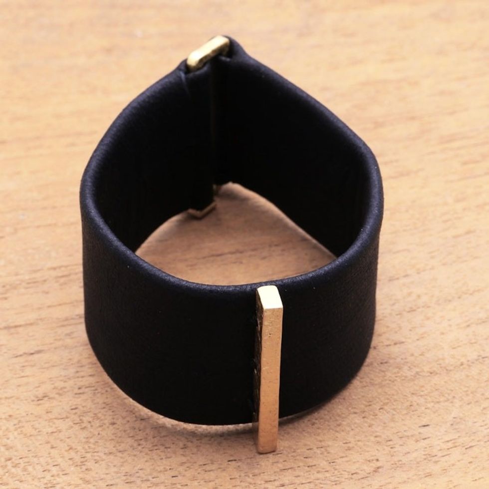 Leather and Brass Wristband Bracelet from Bali 'Contemporary Line'
