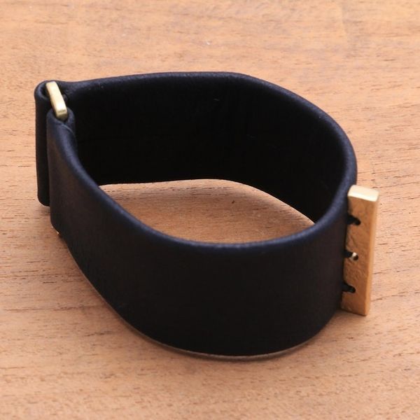 Alternate image for Leather and Brass Wristband Bracelet from Bali Contemporary Line