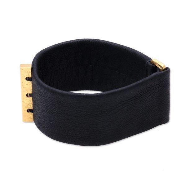 Alternate image for Leather and Brass Wristband Bracelet from Bali Contemporary Line