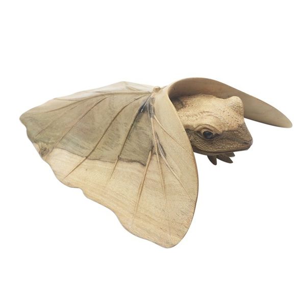 Alternate image for Hibiscus Wood Sculpture of Frog Under Leaf Shy Frog