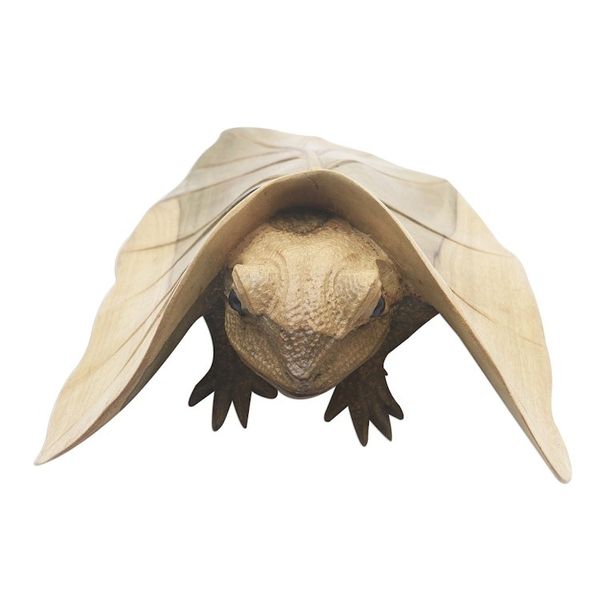 Alternate image for Hibiscus Wood Sculpture of Frog Under Leaf Shy Frog