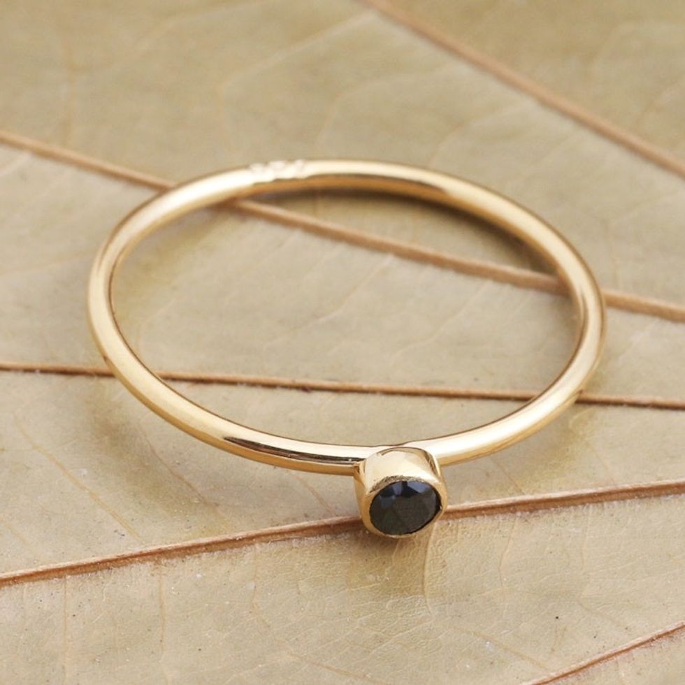 Onyx Solitaire Ring in 18k Gold Plated Sterling Silver 'Subtly Sweet'