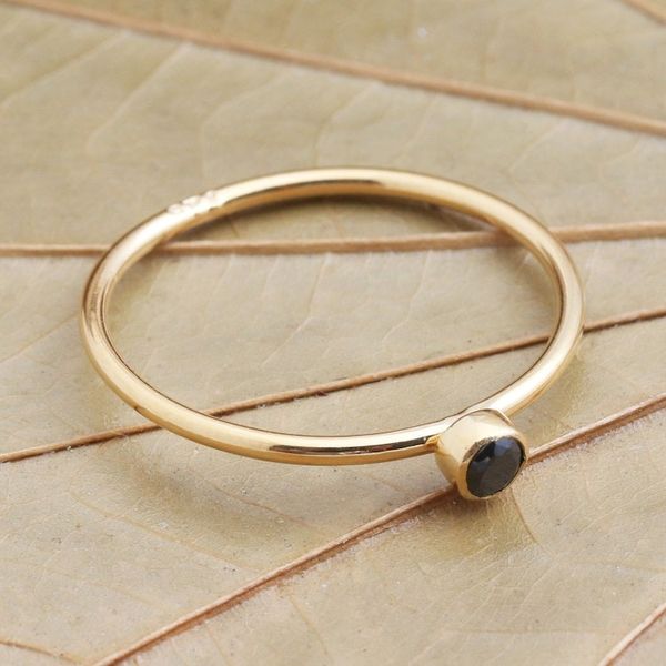 Alternate image for Onyx Solitaire Ring in 18k Gold Plated Sterling Silver Subtly Sweet