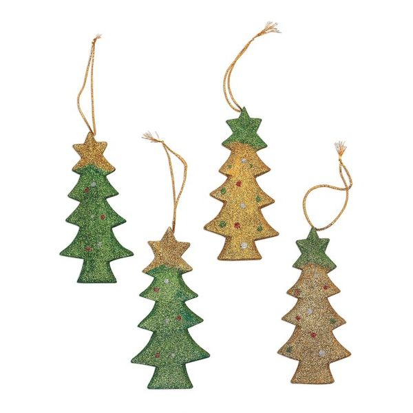 Alternate image for Sparkling Wood Christmas Tree Ornaments from Bali Set of 4 Sparkling Christmas Trees
