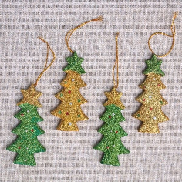 Alternate image for Sparkling Wood Christmas Tree Ornaments from Bali Set of 4 Sparkling Christmas Trees