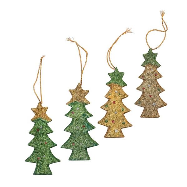 Alternate image for Sparkling Wood Christmas Tree Ornaments from Bali Set of 4 Sparkling Christmas Trees