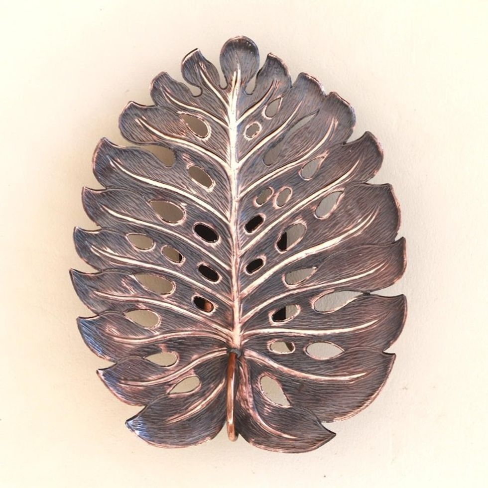 Leaf-Shaped Copper Wall Sconce from Java 'Stylized Leaf'