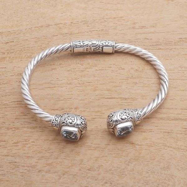 Alternate image for Gold Accented Rope Pattern Blue Topaz Cuff Bracelet Twin Lagoons