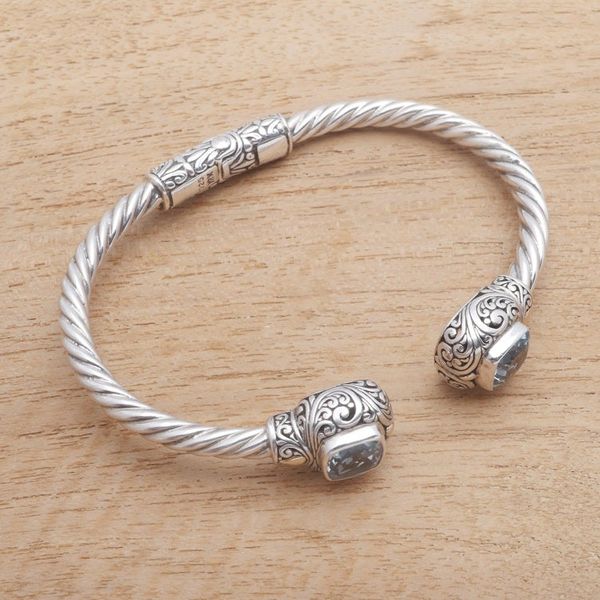 Alternate image for Gold Accented Rope Pattern Blue Topaz Cuff Bracelet Twin Lagoons