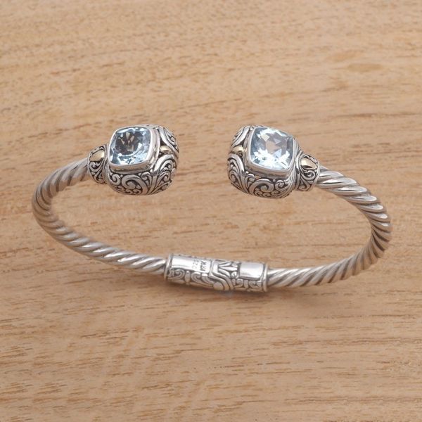 Alternate image for Gold Accented Rope Pattern Blue Topaz Cuff Bracelet Twin Lagoons