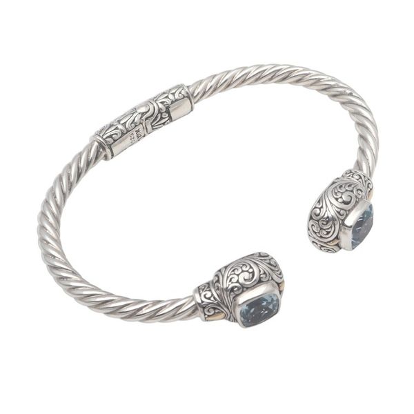 Alternate image for Gold Accented Rope Pattern Blue Topaz Cuff Bracelet Twin Lagoons