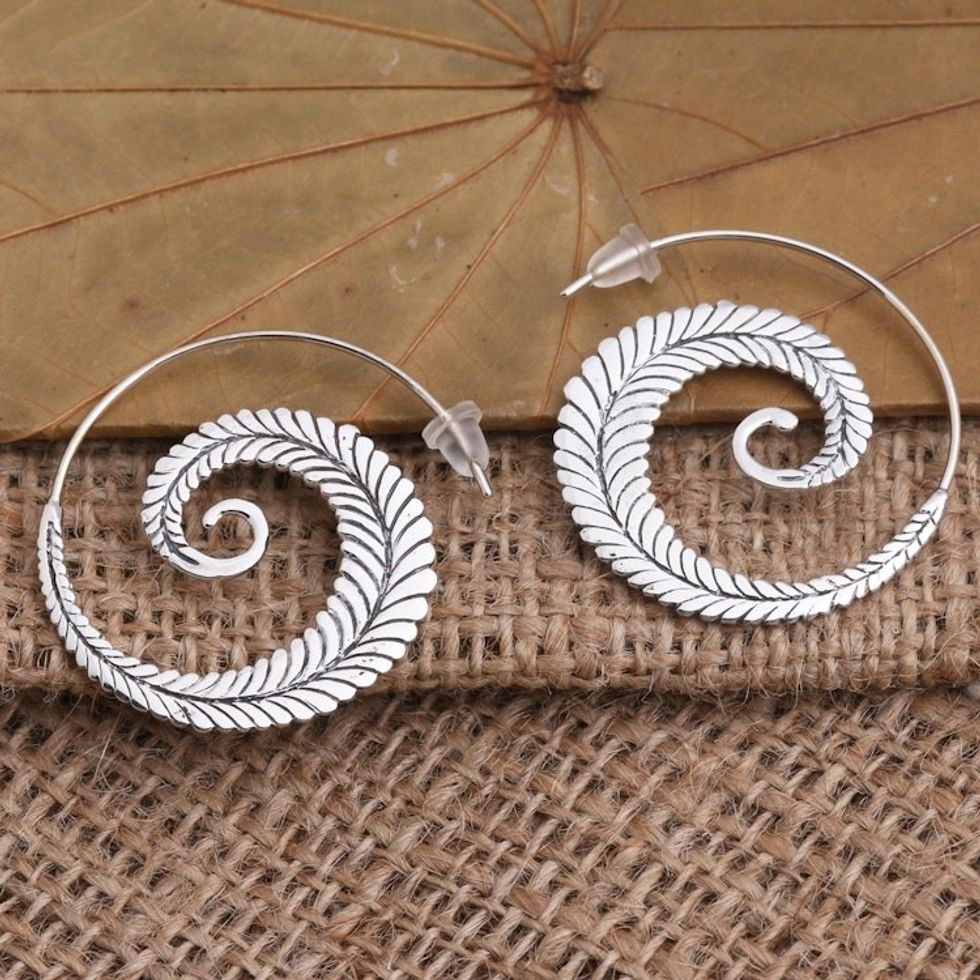 Fernlike Sterling Silver Drop Earrings from Bali 'Furling Fern'