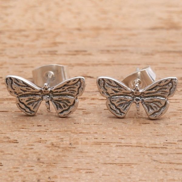 Alternate image for Sterling Silver Butterfly Wing Stud Earrings from Bali Pretty Wings