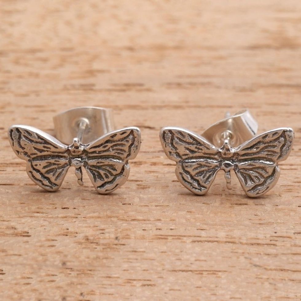 Sterling Silver Butterfly Wing Stud Earrings from Bali 'Pretty Wings'
