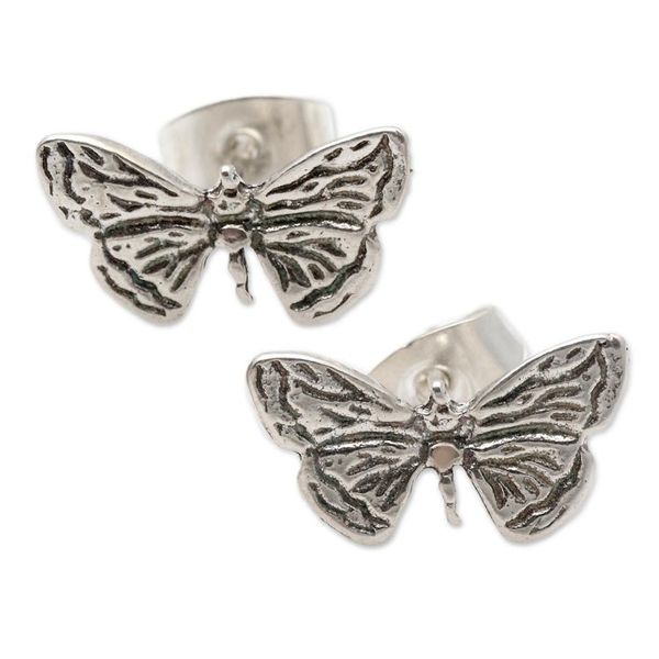 Alternate image for Sterling Silver Butterfly Wing Stud Earrings from Bali Pretty Wings