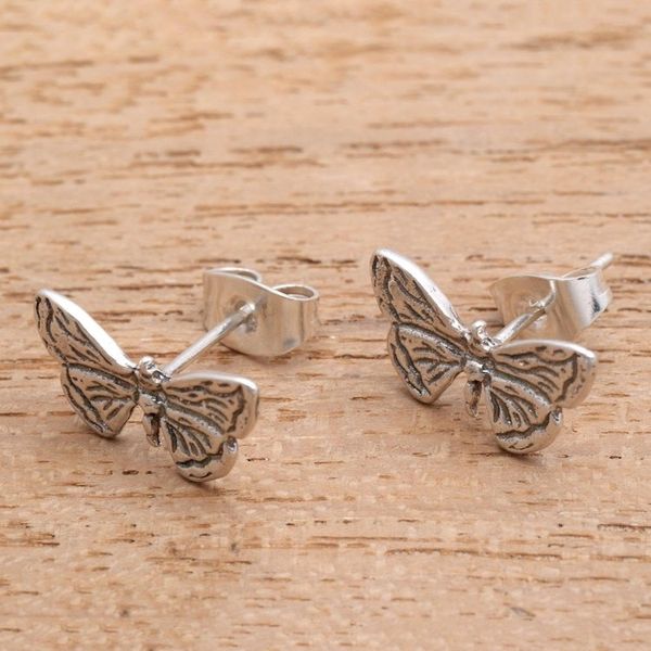 Alternate image for Sterling Silver Butterfly Wing Stud Earrings from Bali Pretty Wings