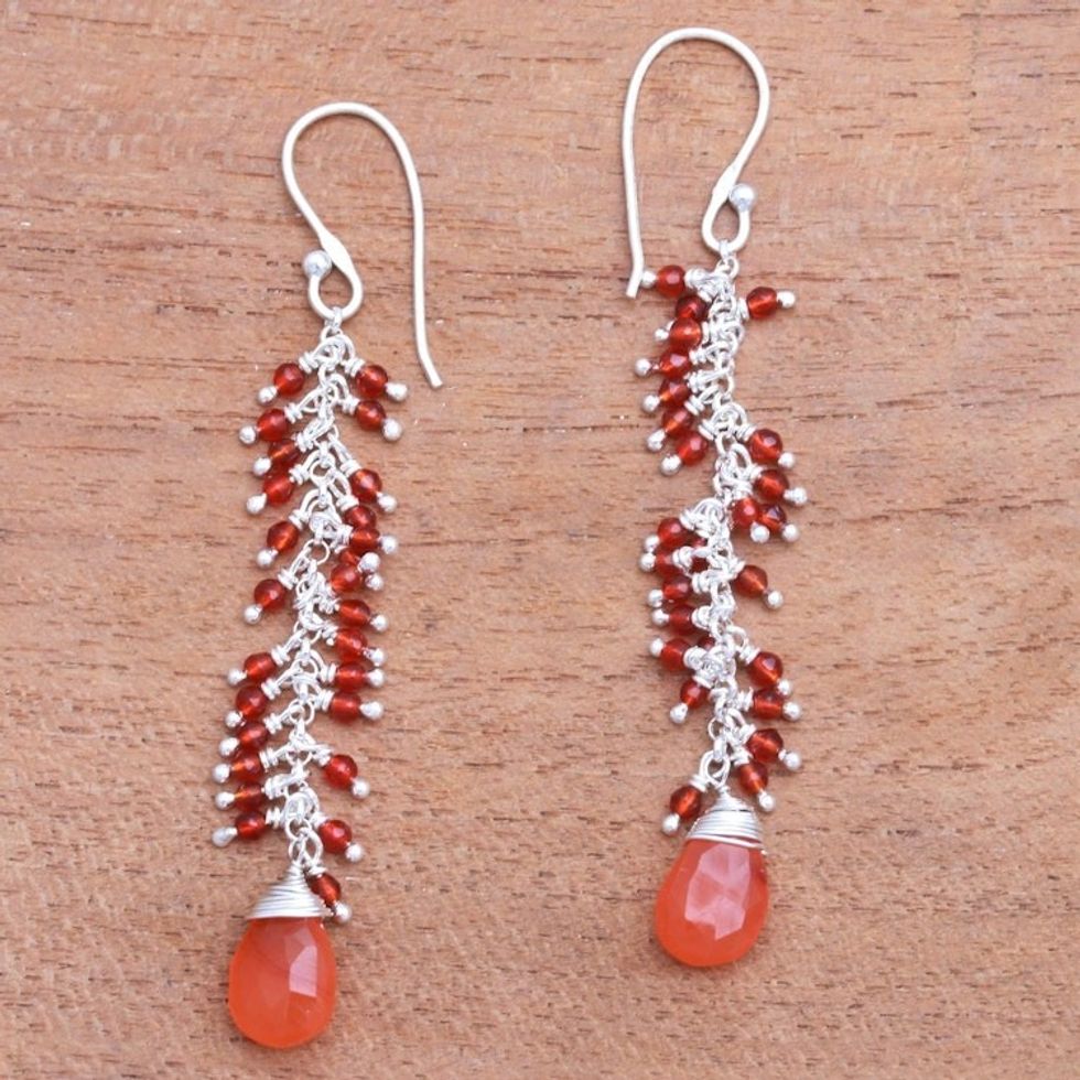 Carnelian Cluster Earrings Crafted in Bali 'Sunset Glitter'