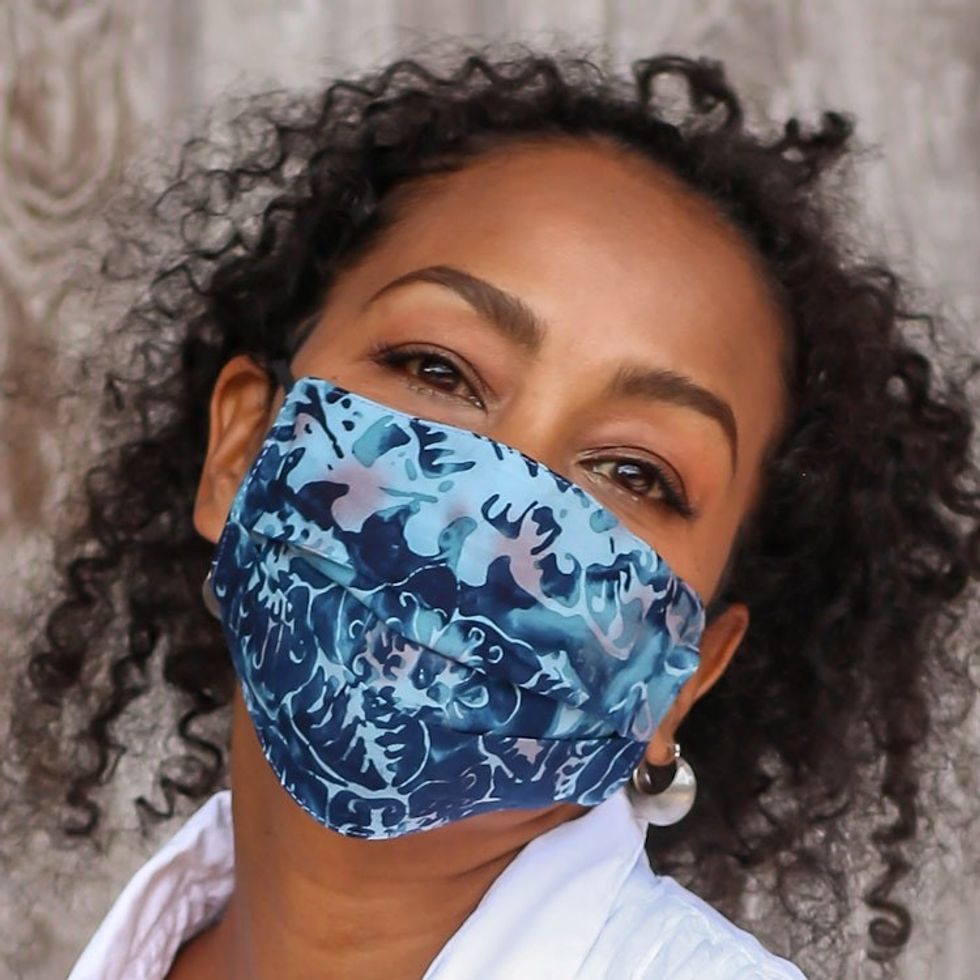 4 Handmade Abstract Rayon Batik Pleated 2-Layer Face Masks 'Tropical Beauty'