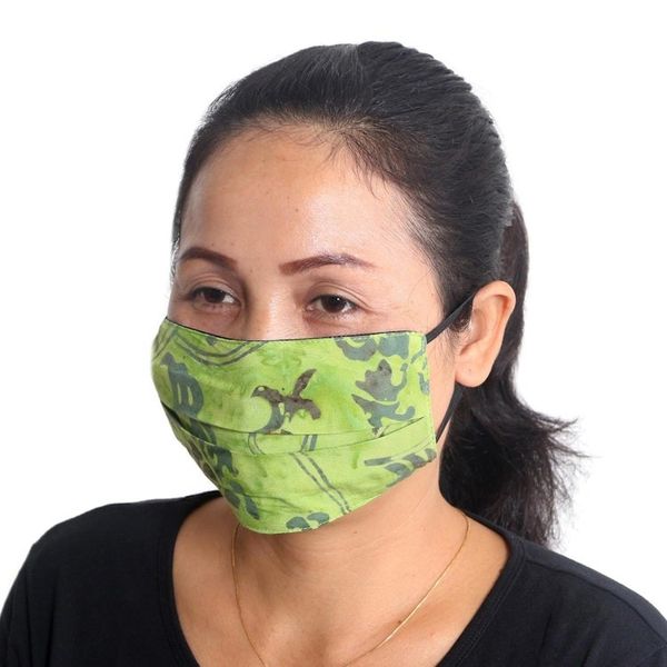 Alternate image for 4 Handmade Abstract Rayon Batik Pleated 2-Layer Face Masks Tropical Beauty
